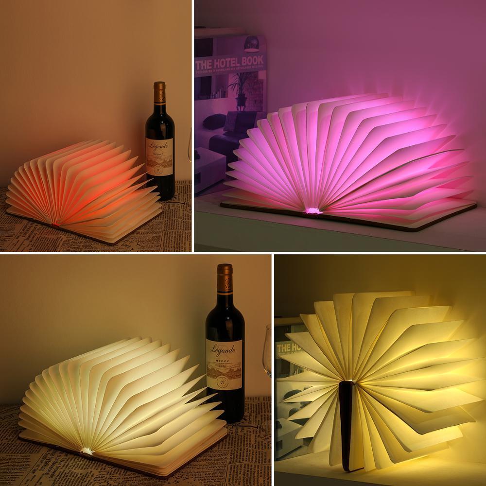 Foldable Wooden Book Lamp USB Rechargeable LED Night Light