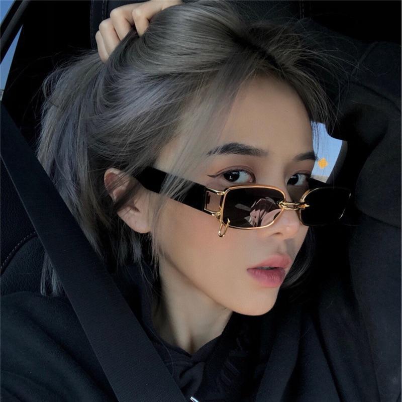 Small rectangle rimless sunglasses with a retro punk aesthetic and clear high-definition lenses