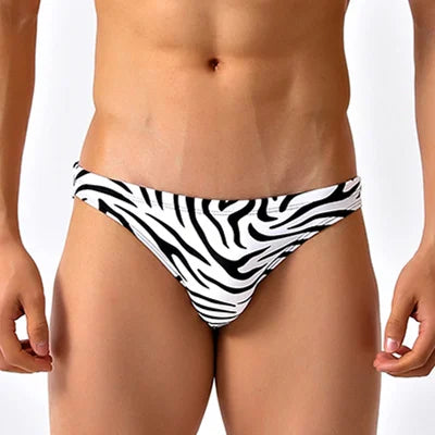 Zebra Print Low Cut Swim Brief Men's Athletic Swimwear
