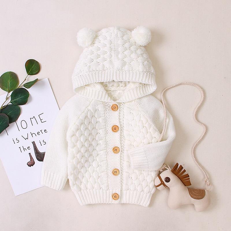 Infant Striped Knit Cardigan Coat with Bear Ear Hood