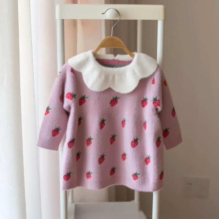 Retro Knit Sweater Dress for Baby Girls - Warm Polka Dot Vintage Look