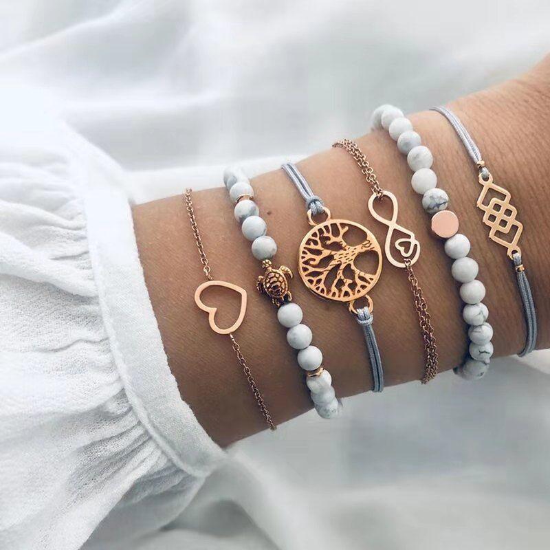 Gold-Plated Bohemian Tree of Life Tassel Bracelet Set for Women