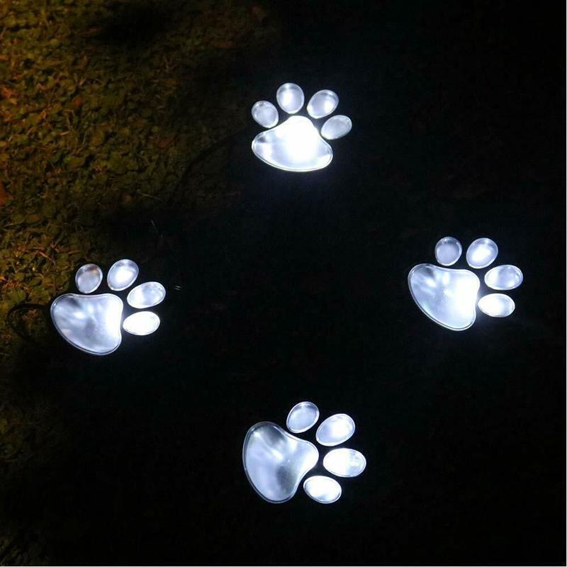 Solar Powered Paw Print Garden Lights, Set of 4 Whimsical Path Decor