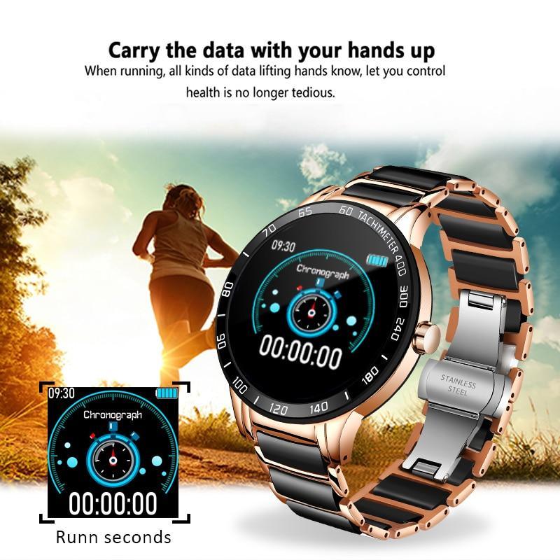 Modern Ceramic Smart Watch with Heart Rate & Fitness Tracker