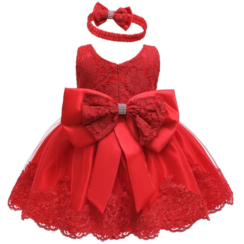 Luxury baby girl lace dress with bow for birthday party