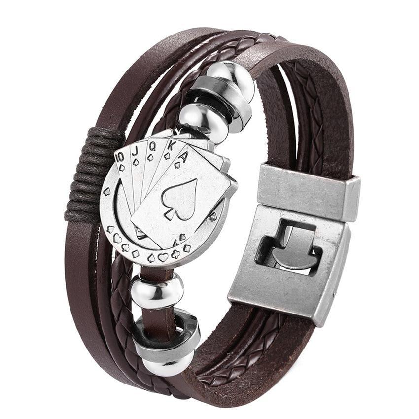 Multilayer Braided Leather Anchor Bracelet with Magnetic Clasp