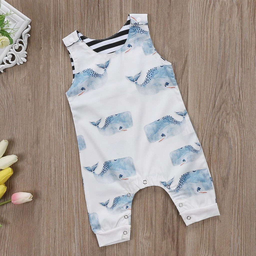 Baby Boys Girls Whale Print Sleeveless Summer Romper Playsuit