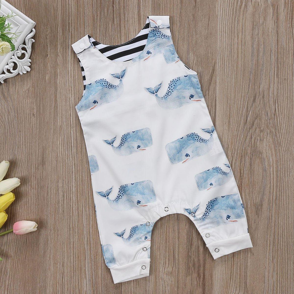 Baby Boys Girls Whale Print Sleeveless Summer Romper Playsuit