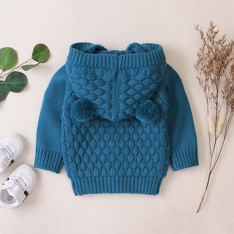 Infant Striped Knit Cardigan Coat with Bear Ear Hood