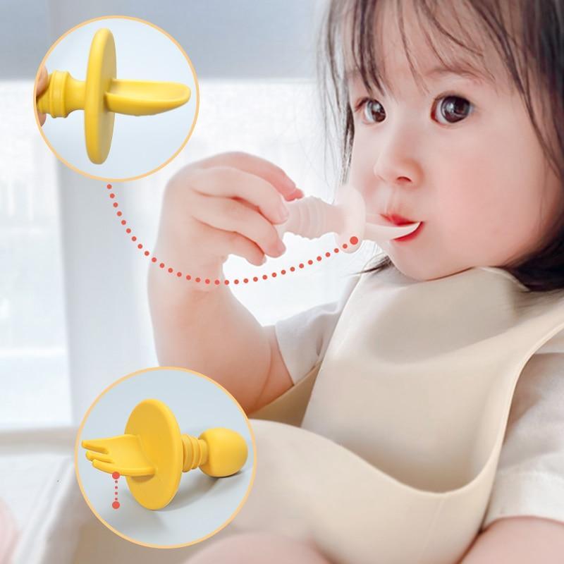 Baby Silicone Spoon and Fork Set – Ergonomic Self-Feeding Utensils