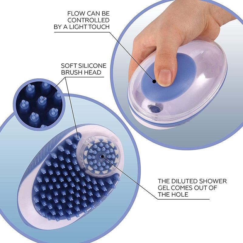2-in-1 Silicone Pet Bath & Massage Brush Shampoo Dispenser Tool