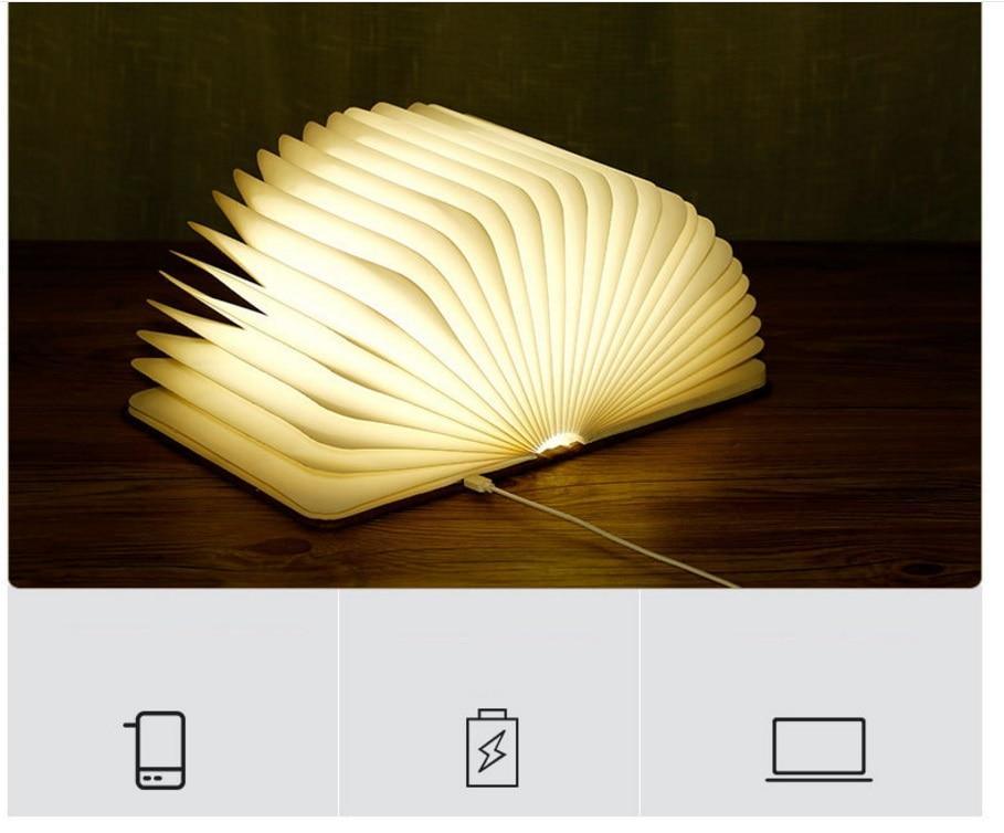 Modern Foldable Wooden Book Lamp – Minimalist LED Bedside Light
