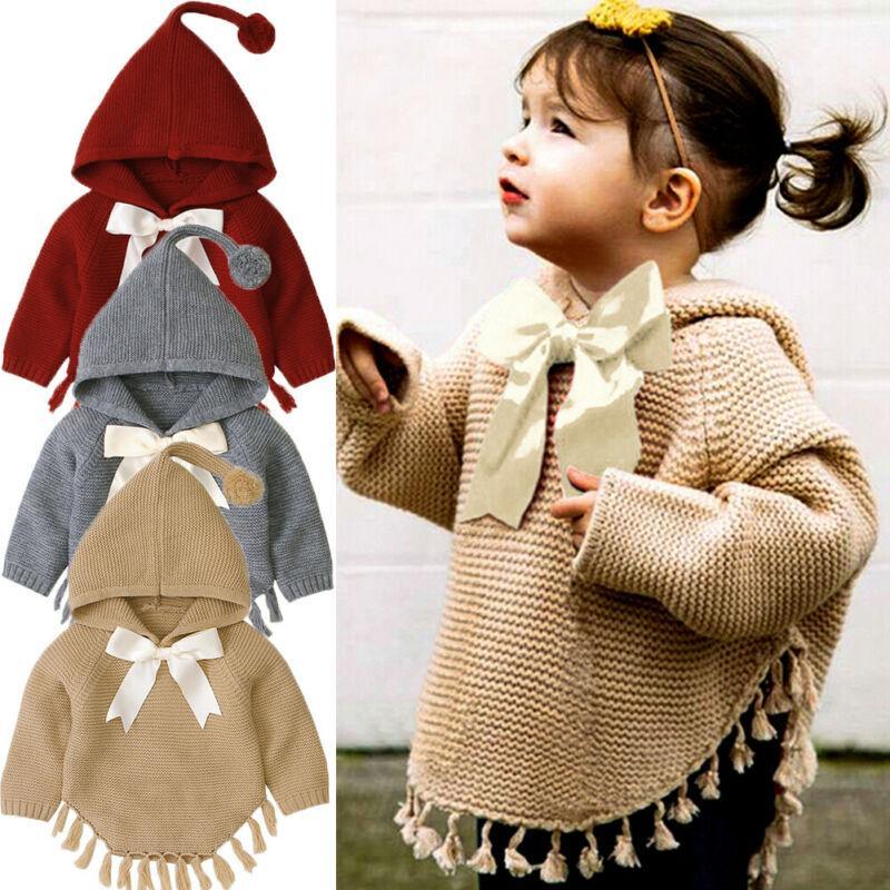 Toddler Girl Bowknot Cloak – Whimsical Knit Winter Coat