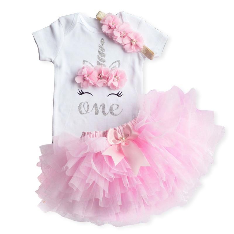 Toddler Girls Unicorn Party Tutu Dress in White and Pastel Multi