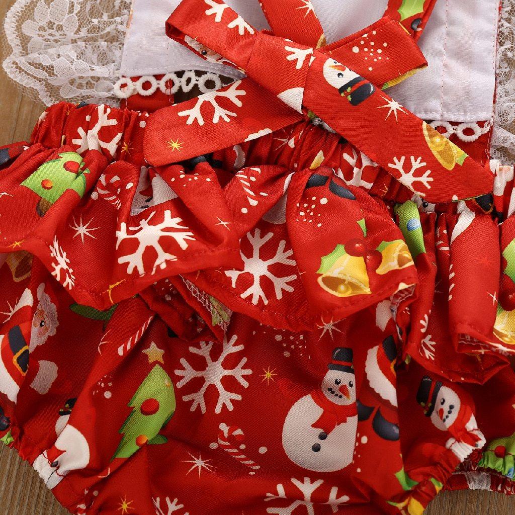 Baby Girl Christmas Suspender Dress & Romper Set - Festive Red