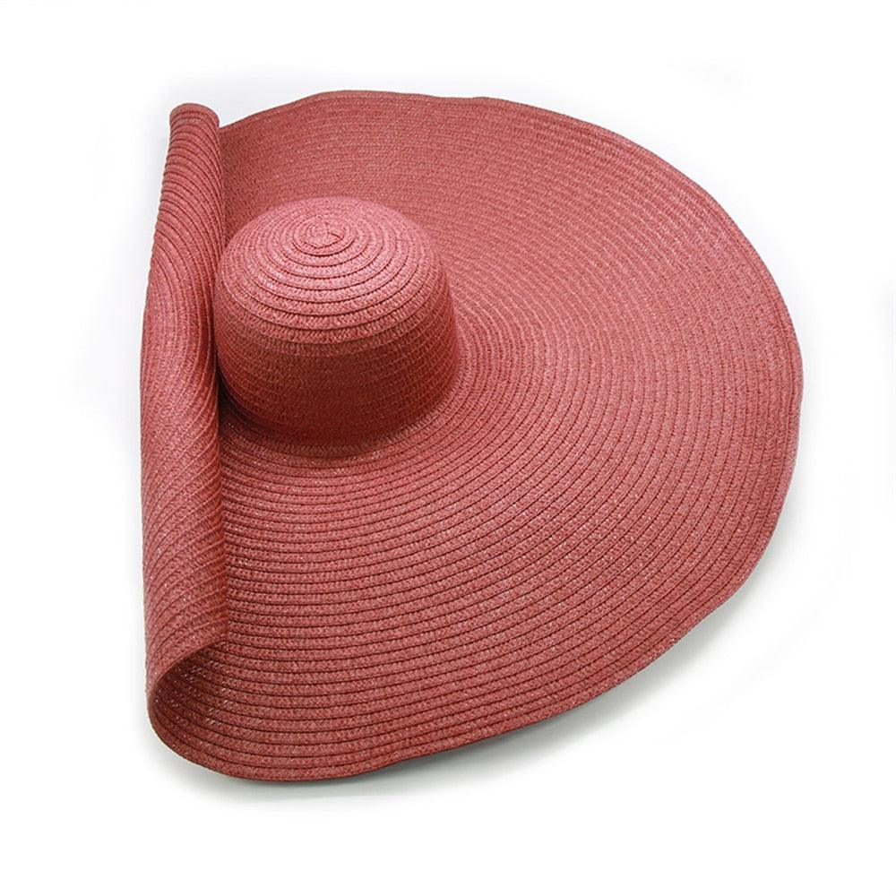 Women's Oversized Foldable Straw Beach Sun Hat Wide Brim UV Cap