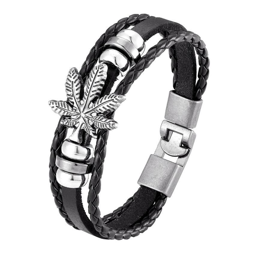Multilayer Braided Leather Anchor Bracelet with Magnetic Clasp