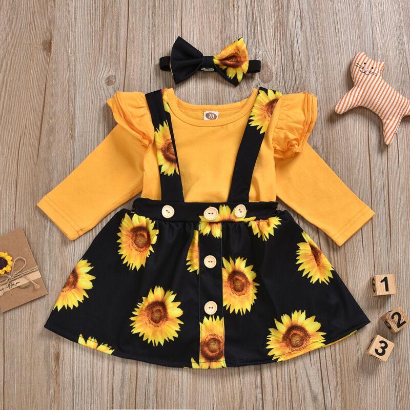 Baby Girl Sunflower Floral Romper Dress & Headband Outfit Set