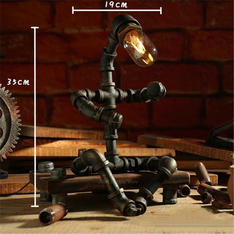 Vintage Industrial Iron Pipe Edison Table Lamp for Retro Decor