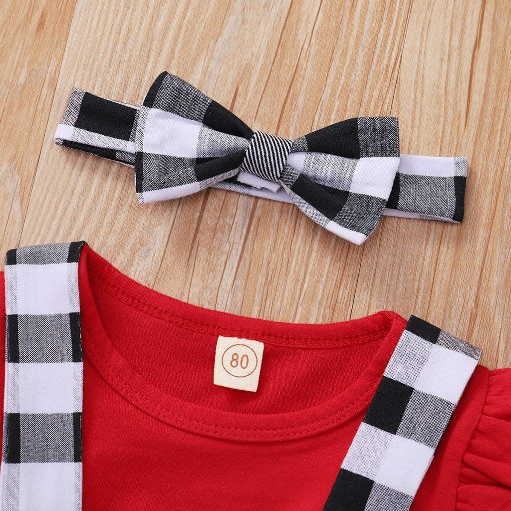 Cute Baby Girl Plaid Suspender Dress for Autumn and Winter