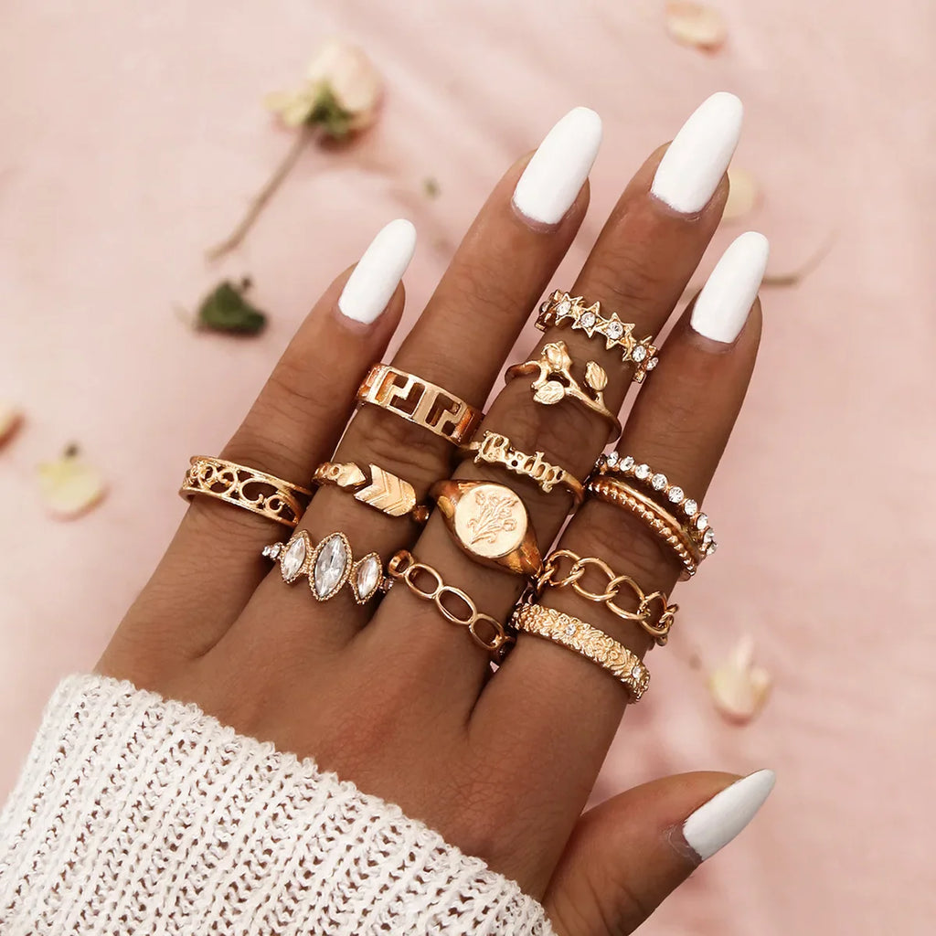 Trendy Geometric Moon Knuckle Finger Rings Set For Women 2021 Bohemian Crystal stone Female Ring Wedding Jewelry