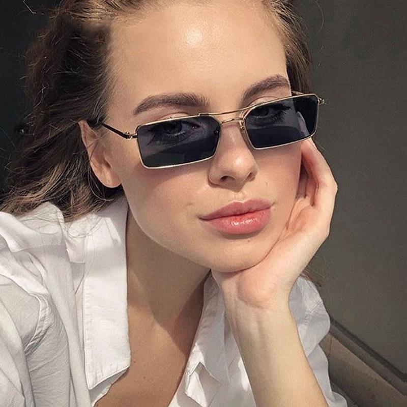 Vintage gold rimless rectangle sunglasses with flame-shaped metal frame