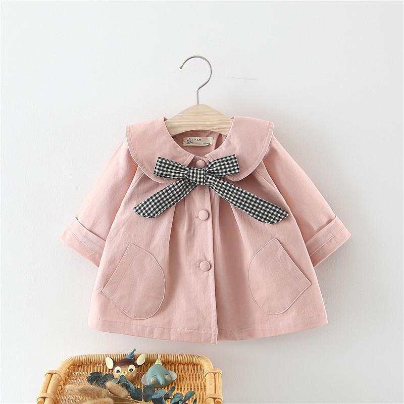 Infant Baby Girl Plaid Bow Coat with Button Closure