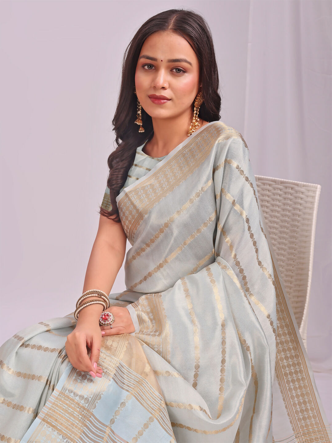 Shree Shyam Fashion Organza Sky Blue Saree