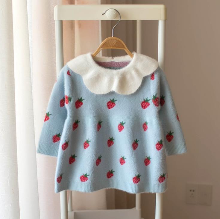Retro Knit Sweater Dress for Baby Girls - Warm Polka Dot Vintage Look