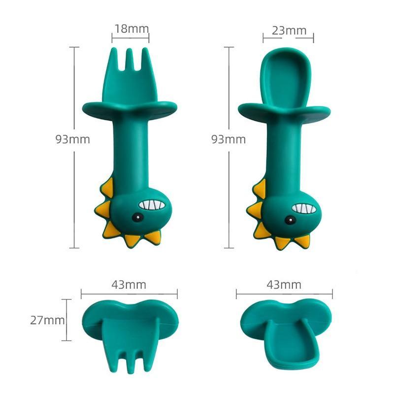 Dinosaur Baby Silicone Spoon and Fork Training Set