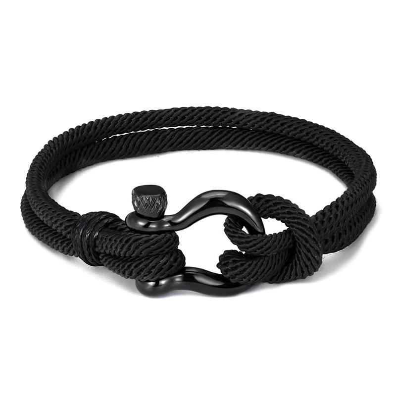 Modern Navy Rope Bracelet with Black Stainless Steel Hardware