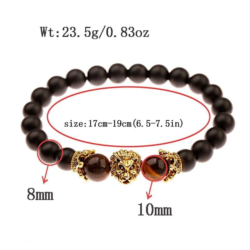 Luxury Crown Lion Beaded Bracelet with Tiger Eye & Onyx Stones