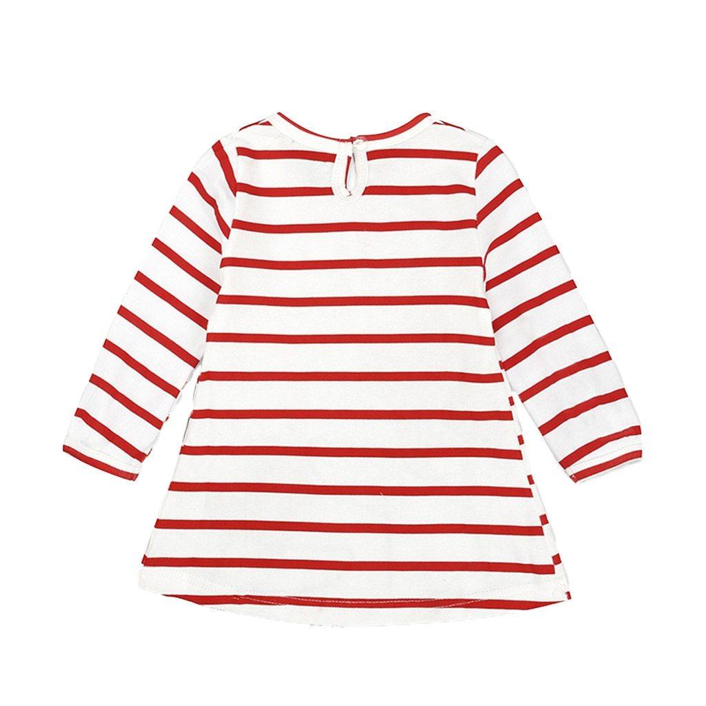 Toddler Girls Christmas Cartoon Deer Stripe Princess Party Dress