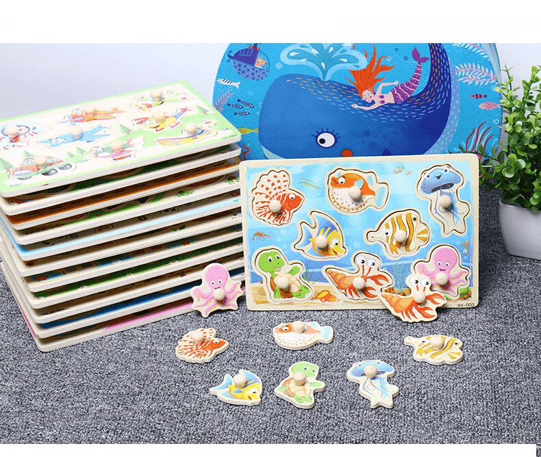 Wooden Montessori Grab Board Puzzle for Early Learning & Play