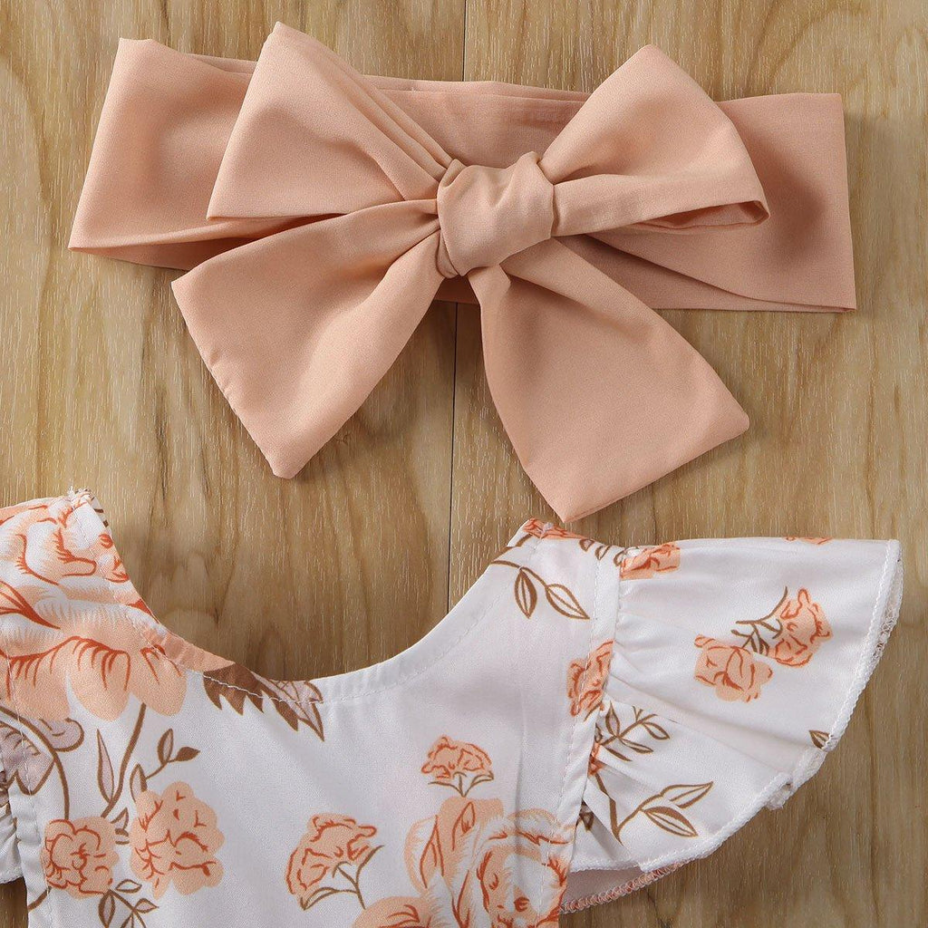 Floral Ruffle Princess Sundress with Big Bow for Baby Girls