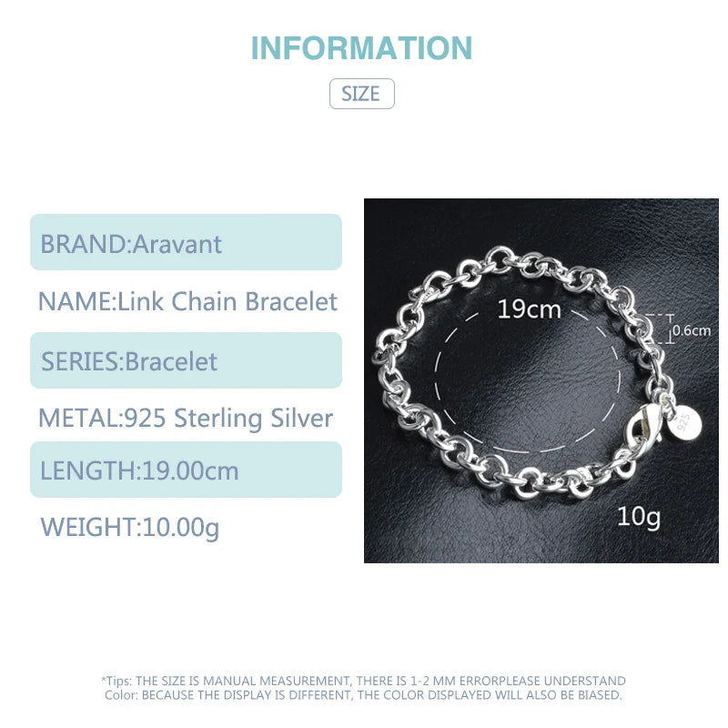 Aravant 925 Sterling Silver 6mm Link Chain Bracelet For Women Fashion Jewelry