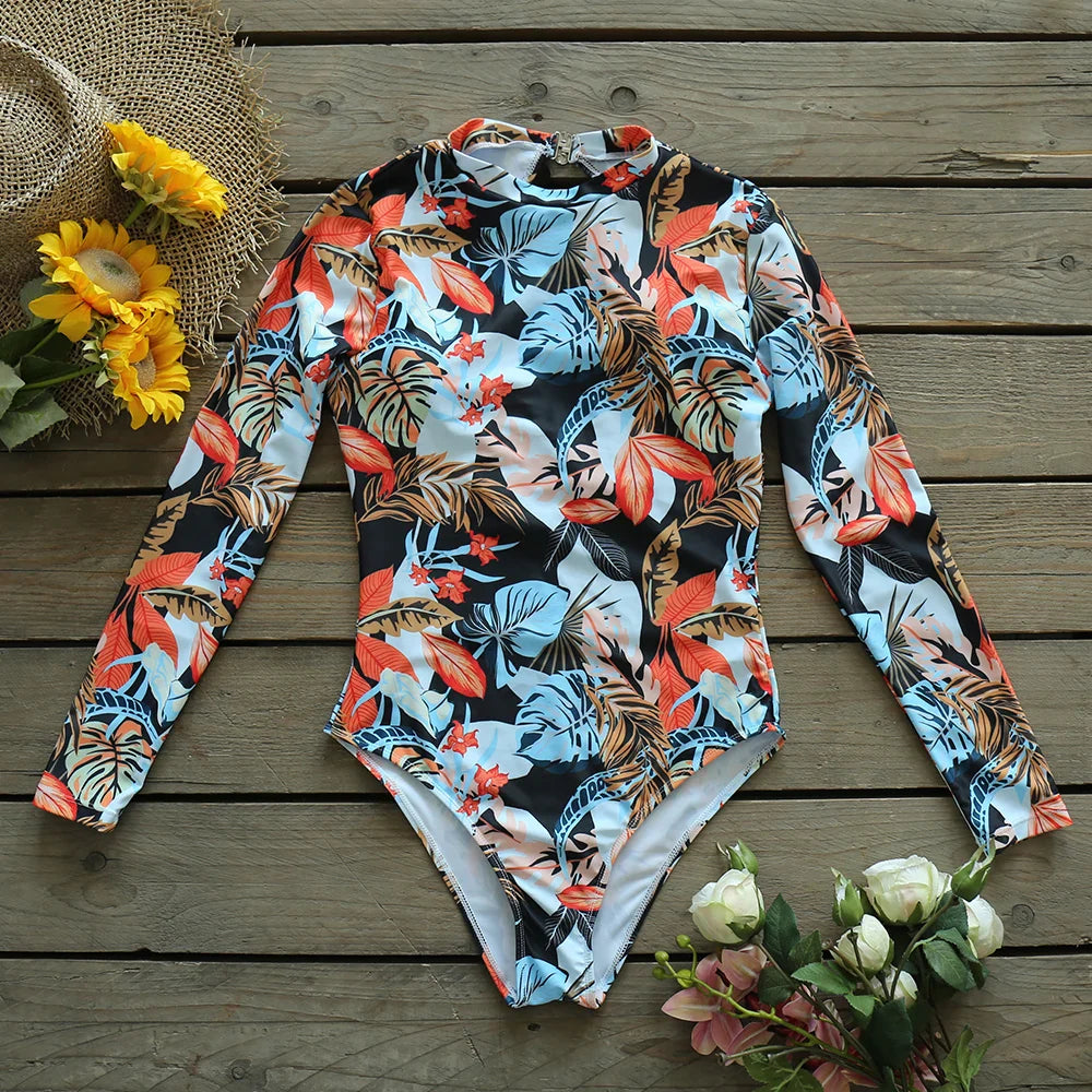 Zayn Long Sleeve Tropical Print One-Piece Swimsuit - Image 8