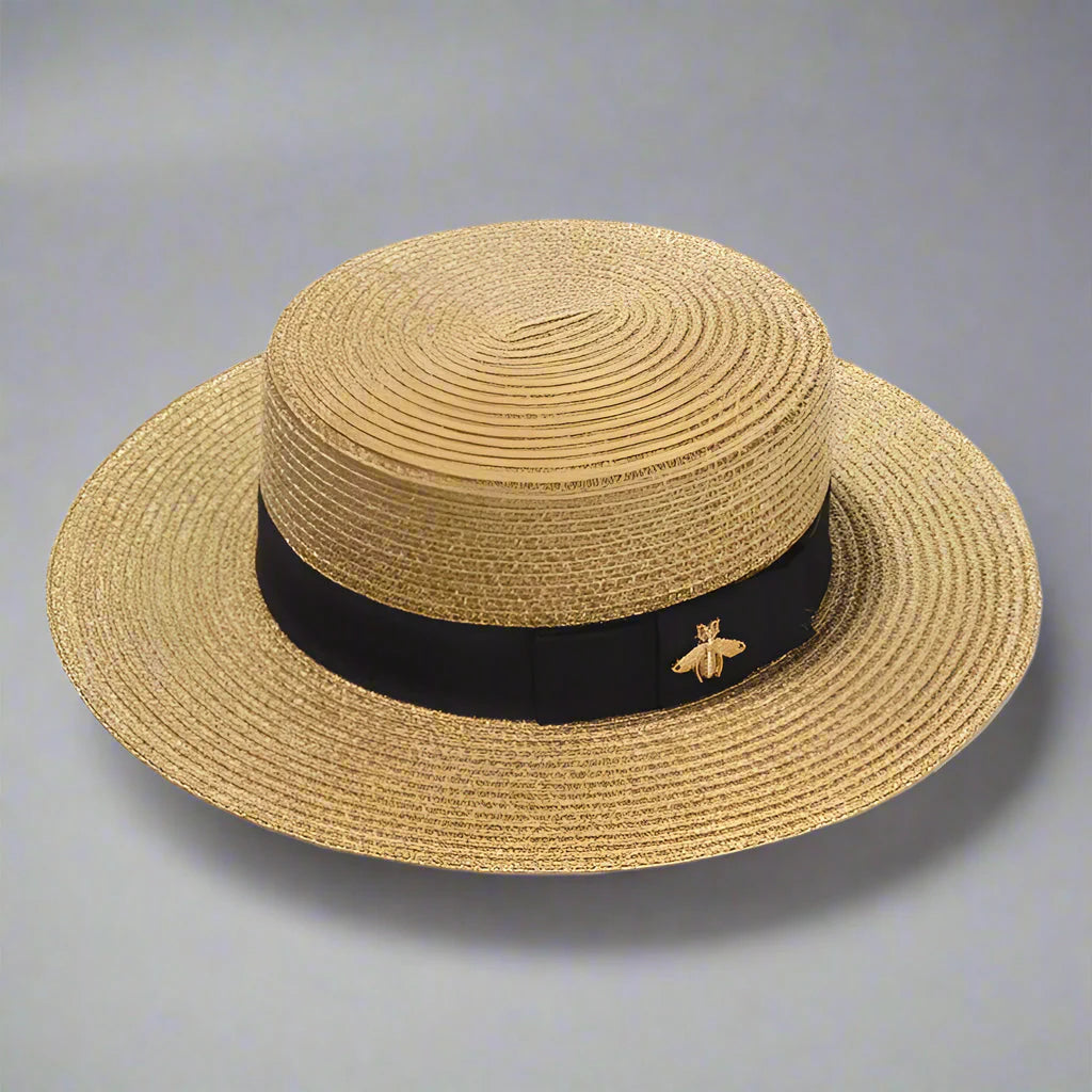 Women’s Straw Fedora with Metallic Bee Accent
