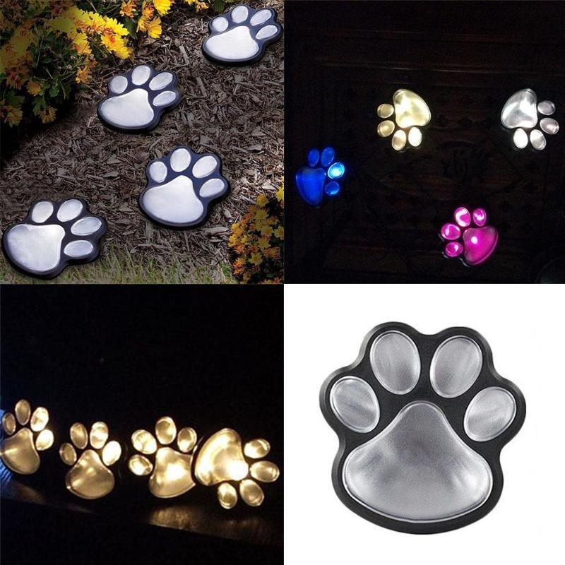 Solar Powered Paw Print Garden Lights, Set of 4 Whimsical Path Decor