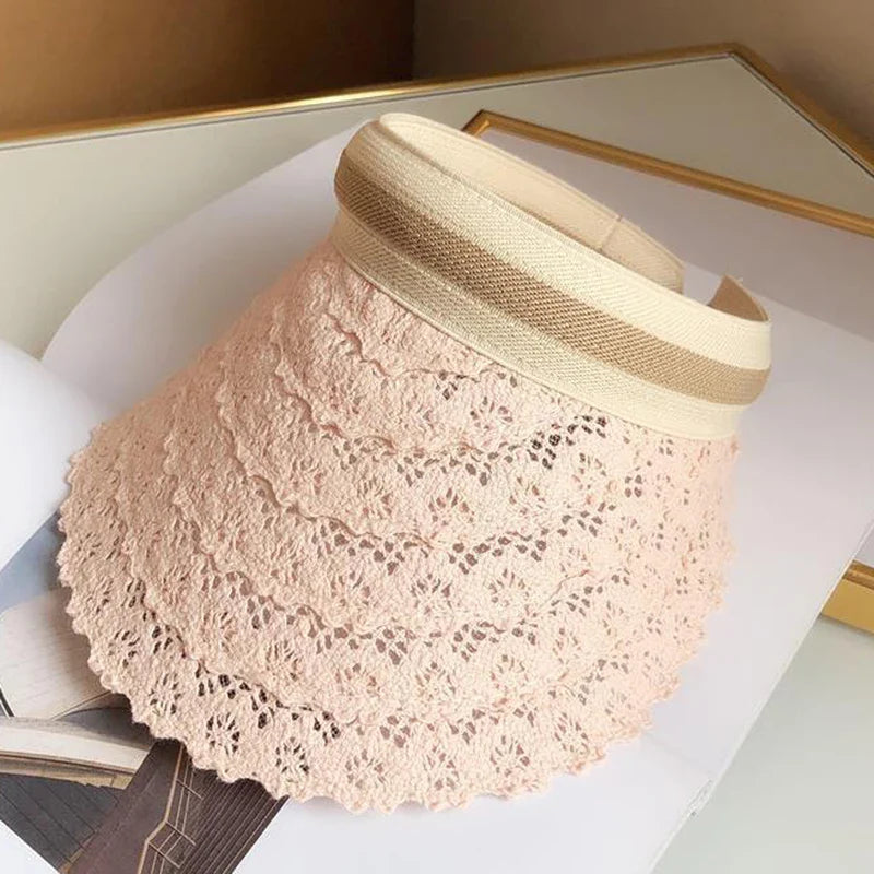 Women's Wide-Brimmed Lace Sun Visor Hat for Summer Beach Style - Image 6