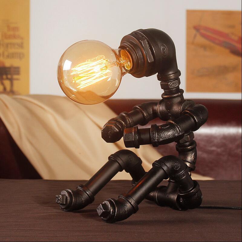 Vintage Industrial Iron Pipe Desk Lamp - Steampunk Kettle Table Light
