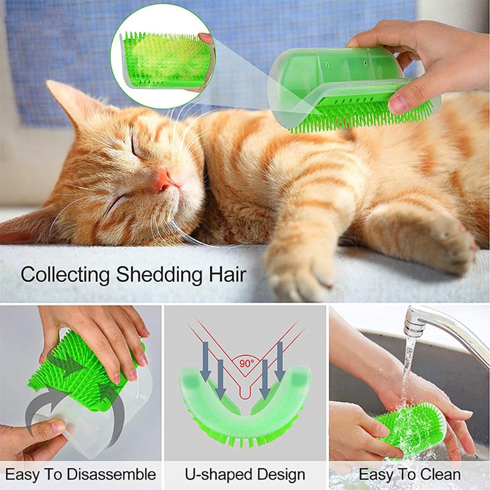 Wall Mounted Self Grooming Cat Massager and Hair Removal Brush