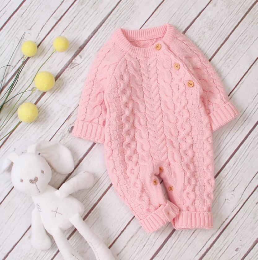 Handmade Knitted Long Sleeve Baby Romper Heritage Style
