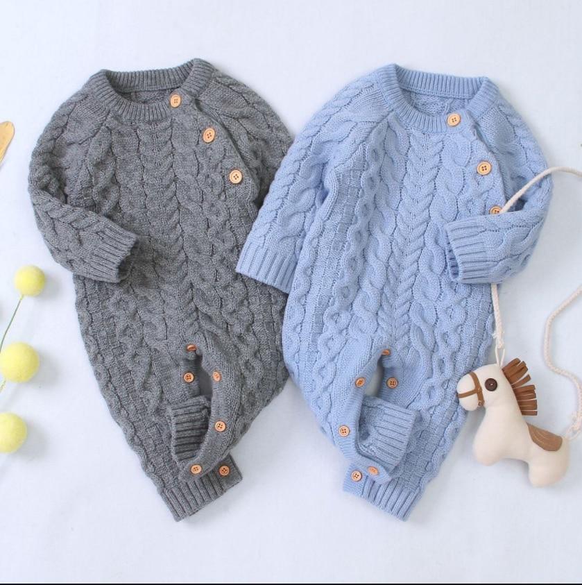 Handmade Knitted Long Sleeve Baby Romper Heritage Style