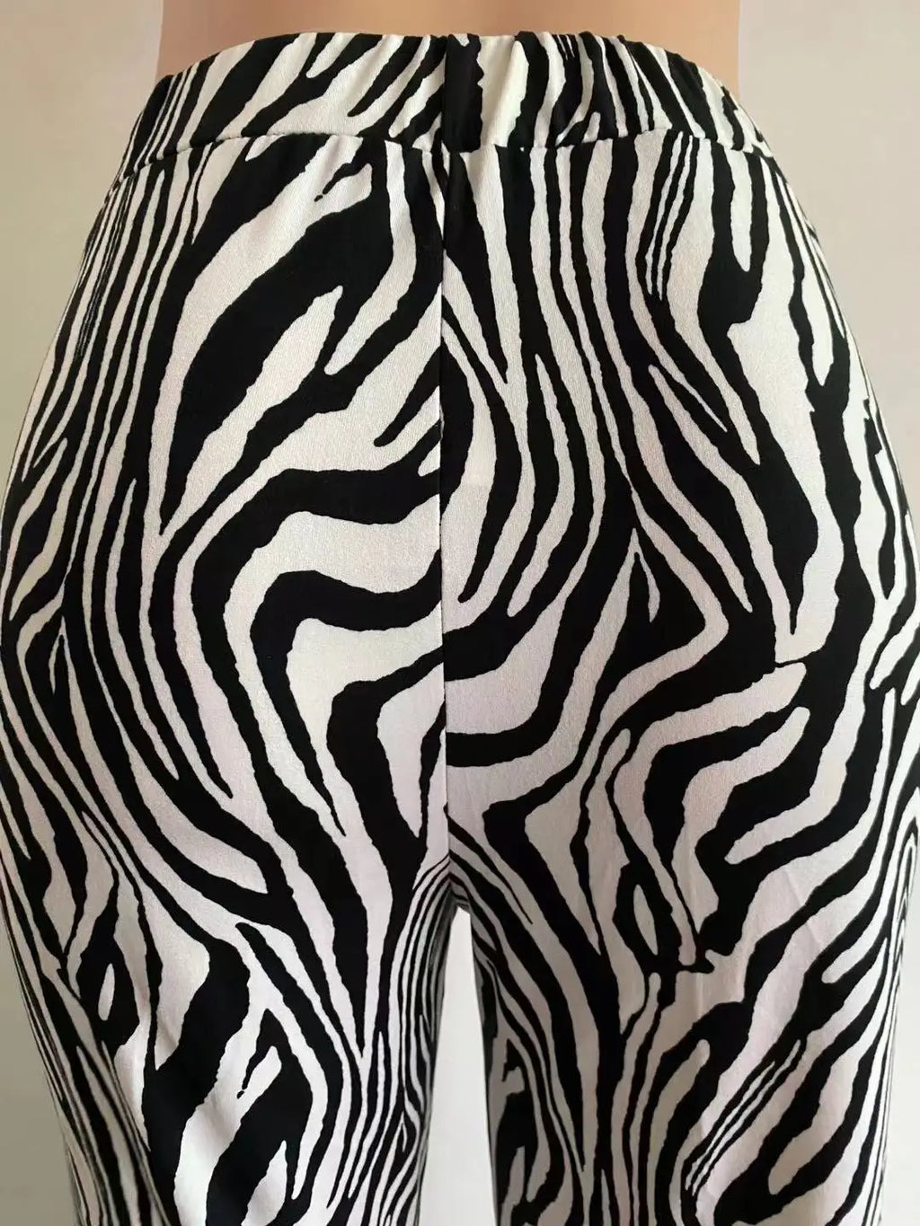 Women's Zebra Print High Waist Wide Leg Pants Casual Trousers - Image 33