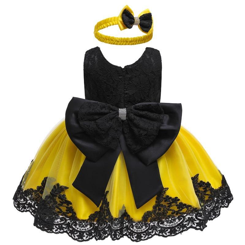 Elegant Baby Girl 1st Birthday Party Dress with Big Bow Detail