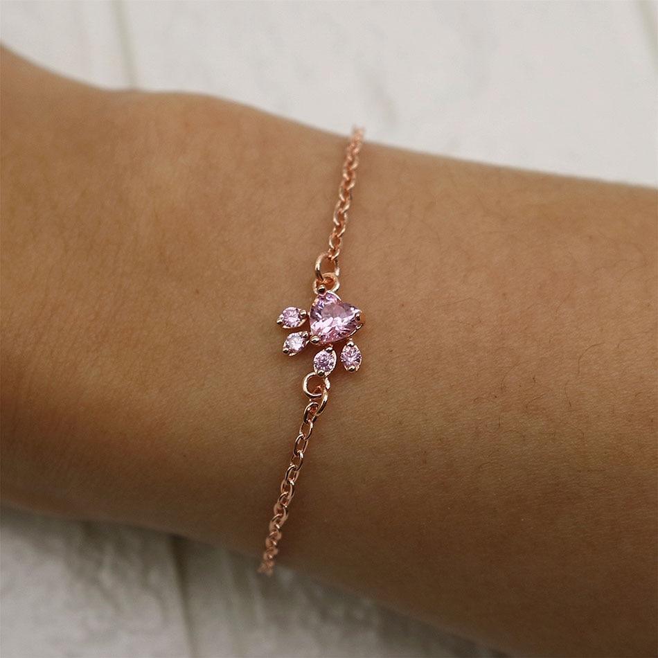 Rose Gold Pet Paw Heart Bracelet - AAA Cubic Zircon Luxury