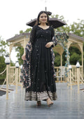 Black Faux Blooming Anarkali dress featuring sequins and zari embroidery