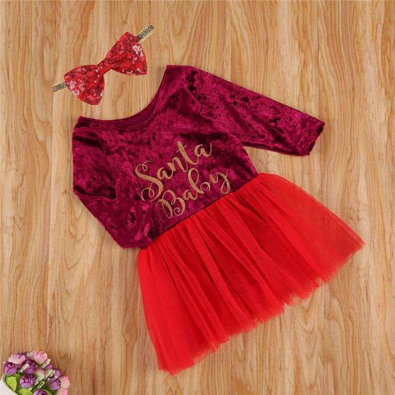 Baby Girls Velvet Christmas Dress with Metallic Gold Lettering