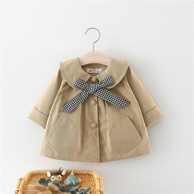Infant Baby Girl Plaid Bow Coat with Button Closure